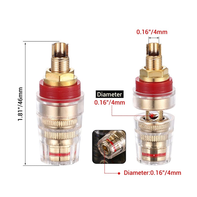 Facmogu 4PCS Black & Red Heavy Duty 5-Way Binding Post Banana Jacks 4mm, 24K Gold Plated Sold Brass Insulated Binding Post Banana Plugs, Speaker Amplifier Bindling Post Terminal Connectors - Short - Image 2